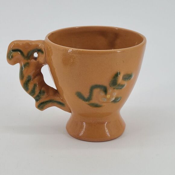 Vintage Pottery Cup Saucer Set Terra Cotta Yellow Floral - Picture 3 of 7